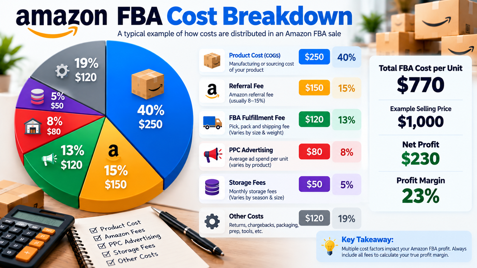 Chart showing the different cost categories that make up total Amazon FBA selling costs